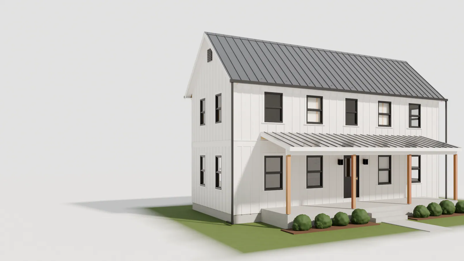Sample render: the finished house with its garden