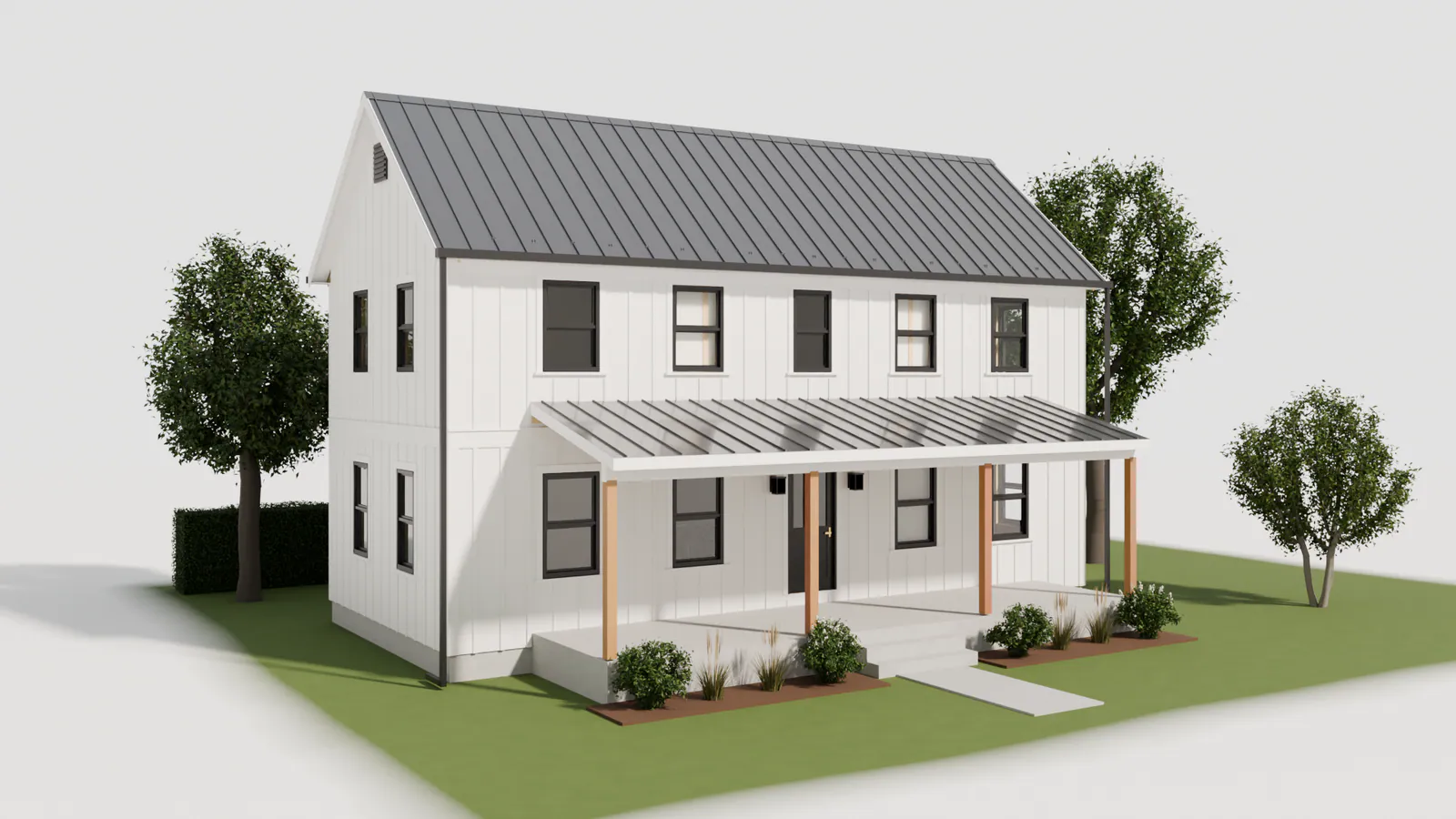 Sample render: a two-story farmhouse